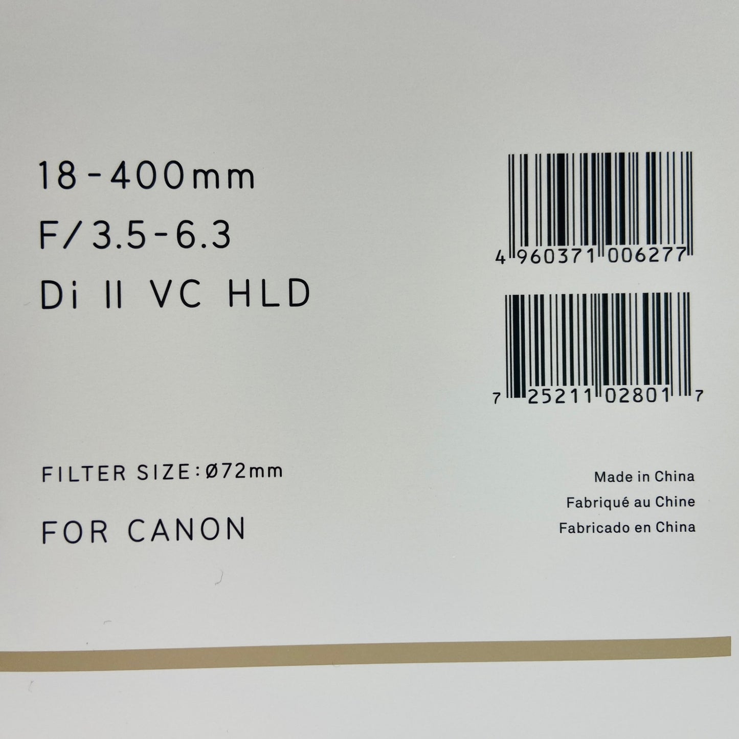 美品 TAMRON 18-400mm F3.5-6.3 Di II VC HLD for Canon	【C4434-80】