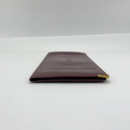 カルティエ ヴィンテージ マストライン 二つ折り 札入れ 長財布 サイフ C2ロゴ カード入れ レザー ボルドー Cartier 【C3705-N】