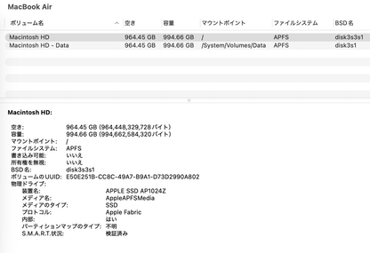 Apple MacBookAir 2022 13インチ M2 8コアCPU 10コアGPU  16GB 1TB  バッテリー最大容量98%【C5010-80】
