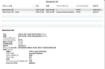 Apple MacBook Air 13インチ (Early 2015) Core i5 1.6GHz/8GB/SSD 256GB MMGG2J/A【C4288-80】