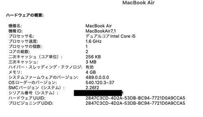 MacBook Air 2015 11インチ A1465 Core i5 4GB SSD 128GB 【C5588-80】