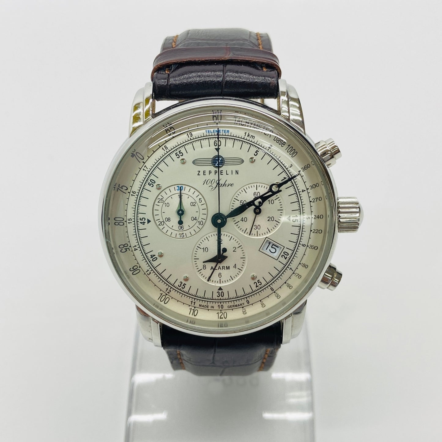 美品 ZEPPELIN (ツェッペリン) 腕時計 ツェッペリン100周年記念モデル アイボリー×ブラウン 7680-1【C4254-60】