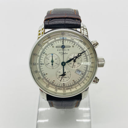美品 ZEPPELIN (ツェッペリン) 腕時計 ツェッペリン100周年記念モデル アイボリー×ブラウン 7680-1【C4254-60】