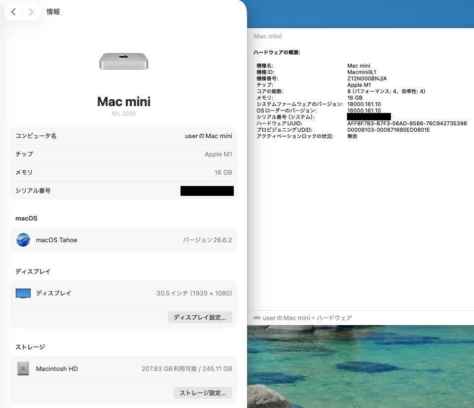 Apple Mac mini M1 16GB 256GB (8コアCPU 8コアGPU) シルバー【C9003-60】