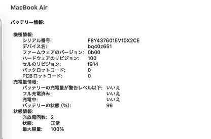 新品同様 美品 Apple MacBook Air M3 13インチ 2024 MXCR3J/A 16GB SSD 512GB スペースグレイ バッテリー最大容量100%【C4911-80】