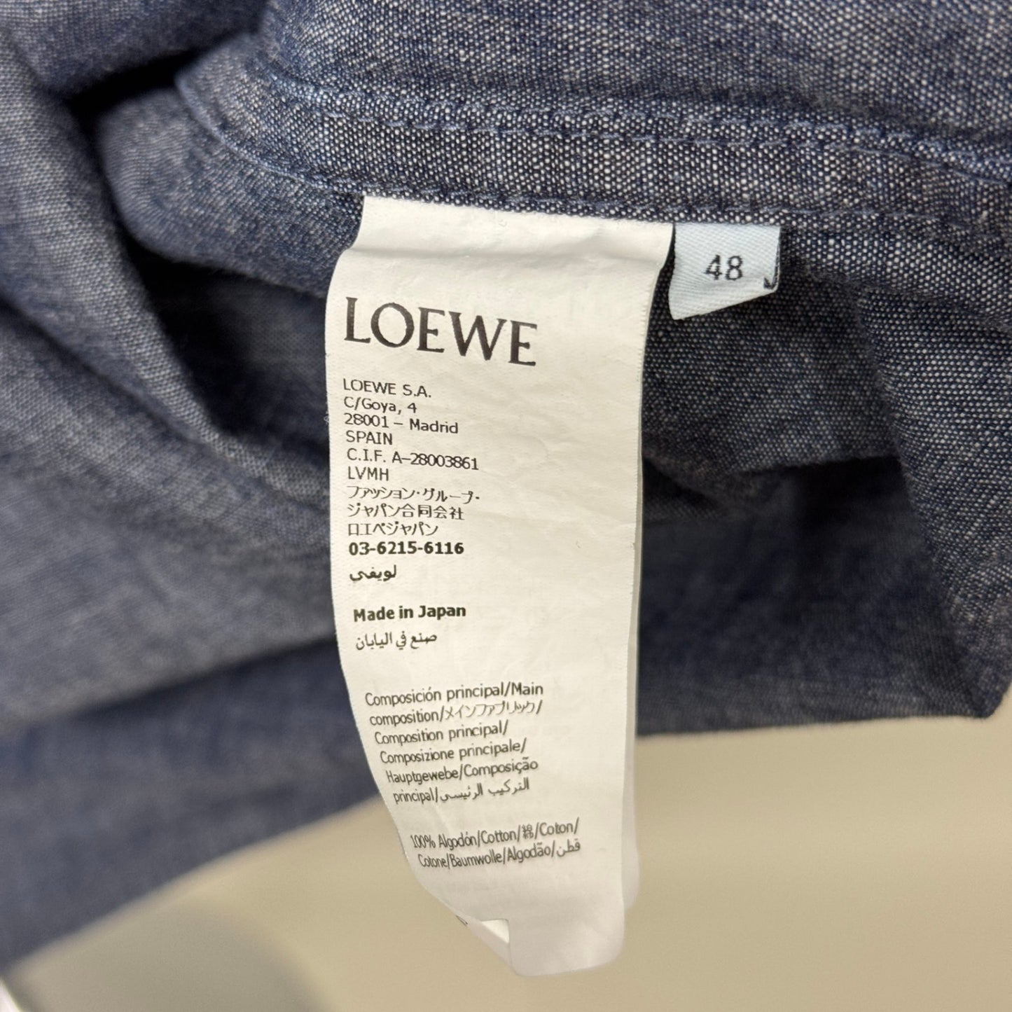 美品 LOEWE メンズ シャツ ショートスリーブ シャツ リネン ロゴコットンシャツ デニム風シャツ【C5807】