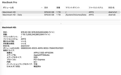 美品 MacBook Pro 2019 16インチ Core i9 2.3GHz AMD Radeon Pro 5500M 16GB 1TB 【C5359-80】