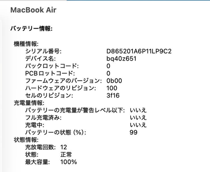 美品 バッテリー最大容量100% MacBook Air 2025 15インチ M4 16GB 512GB MC7C4ZP/A スカイブルー US配列【C8552-80】