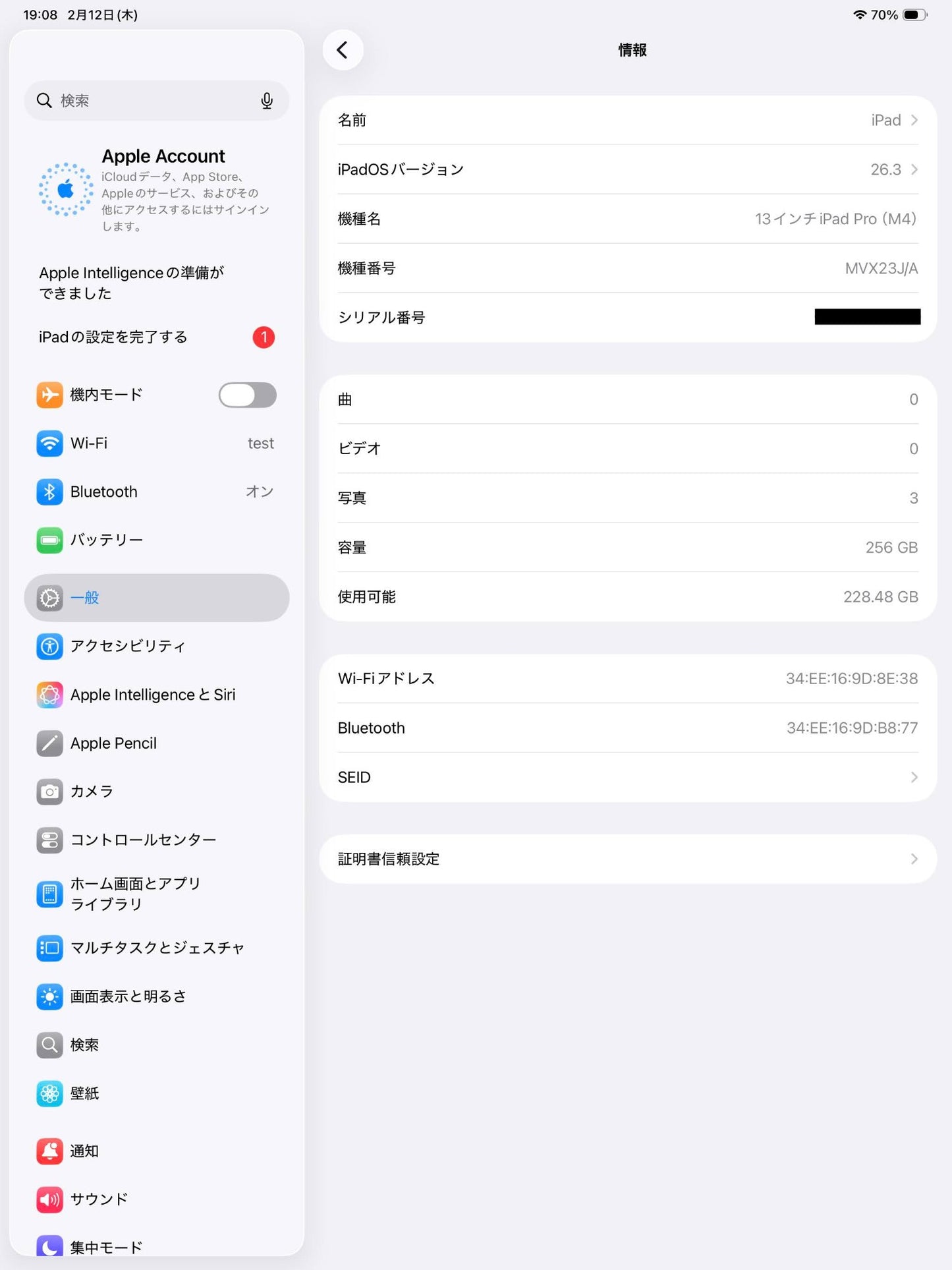 美品 iPad Pro M4 13インチ MVX23J/A 256GB Wi-Fiモデル バッテリー最大容量100％ 充放電回数18回【C6381-80】