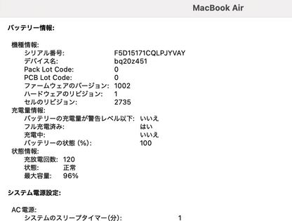 MacBook Air Retina 13インチ (Late 2020) Apple M1 8コア/8GB/SSD 256GB ゴールド MGND3J/A【C4053-80】
