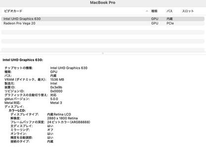 Apple MacBook Pro 15インチ 2018 2.9GHz 6コア i9 32GB SSD1TB 【C7928-80】
