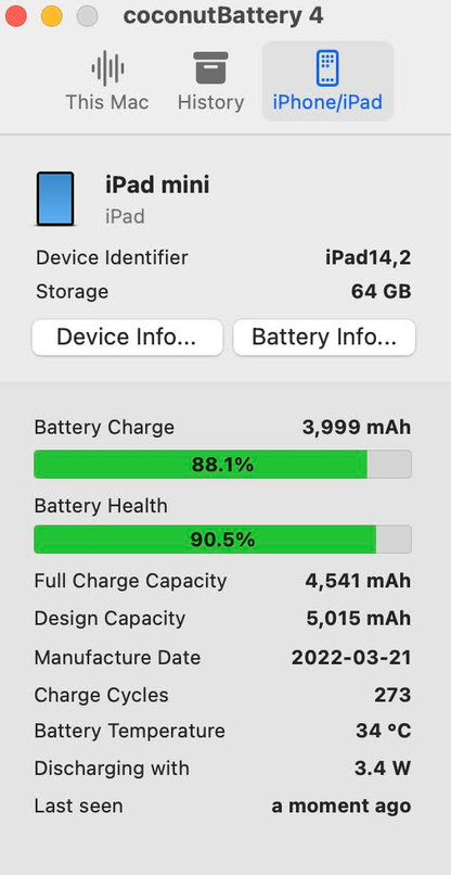 美品 iPad mini 第6世代 MK8C3J/A 64GB Cellular スターライト バッテリー最大容量90%【C8289-C】