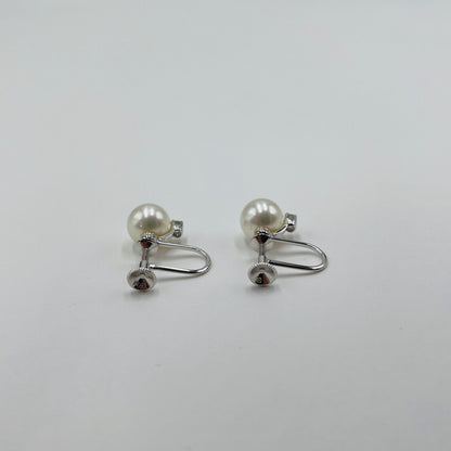 美品 MIKIMOTO ミキモト パール 真珠 ダイヤ イヤリング K18WG　【C4449-60】