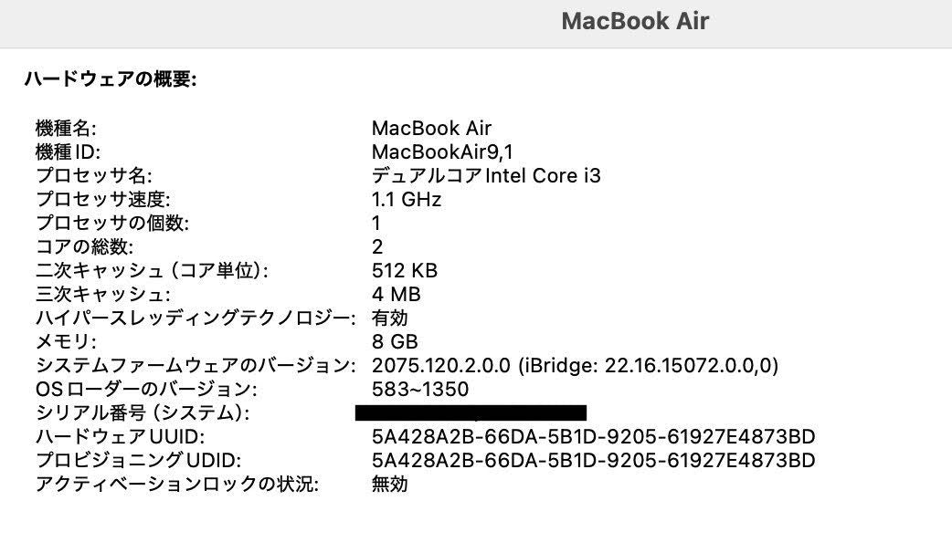 Apple MacBook Air Retina 2020 FWTL2J/A Core i3 8GB SSD 256GB【C4152-80】