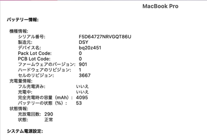 Apple MacBook Pro  13インチ 2016 Thunderbolt 3ポートx 2  Core i5 8GB 256GB 【C4335-80】