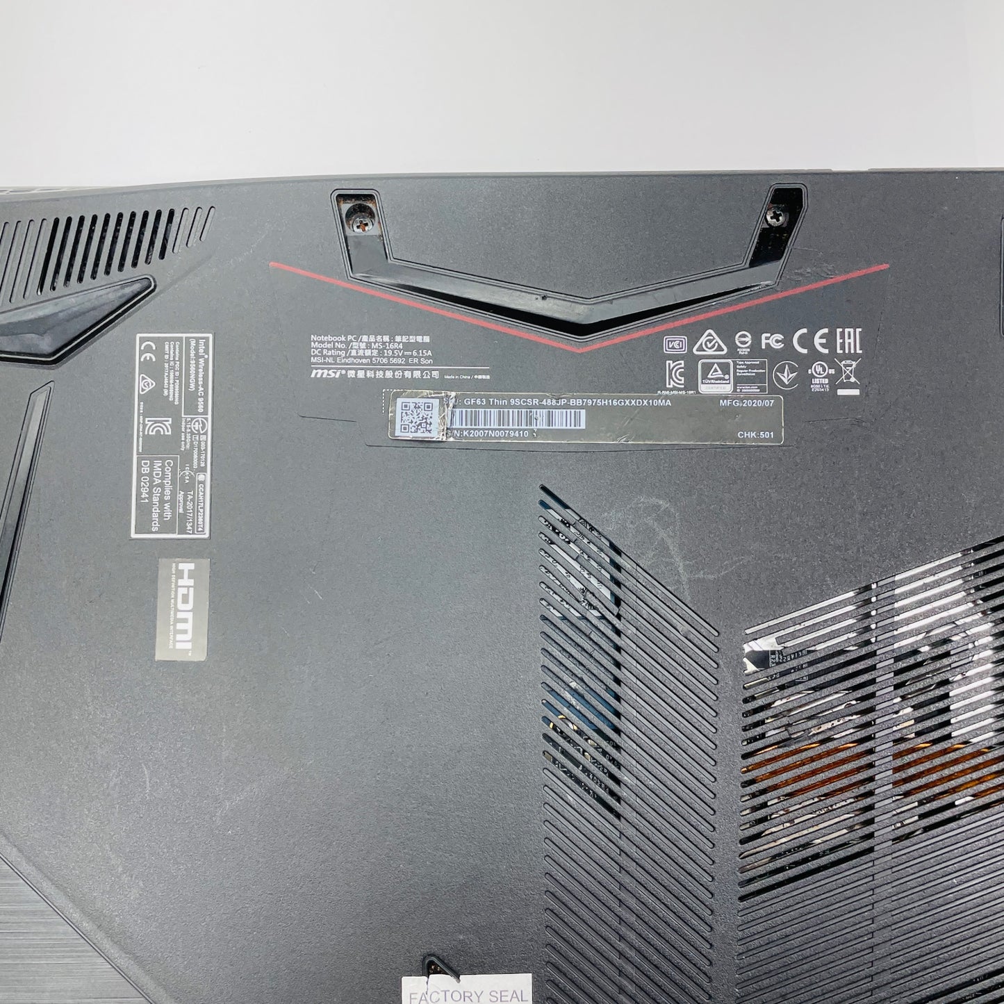 MSI MS-16R4  GF63 Thin 9SCSR Core i7-9750H 16GB SSD 512GB GTX 1650 Ti  Win11 Home【C4564-100】