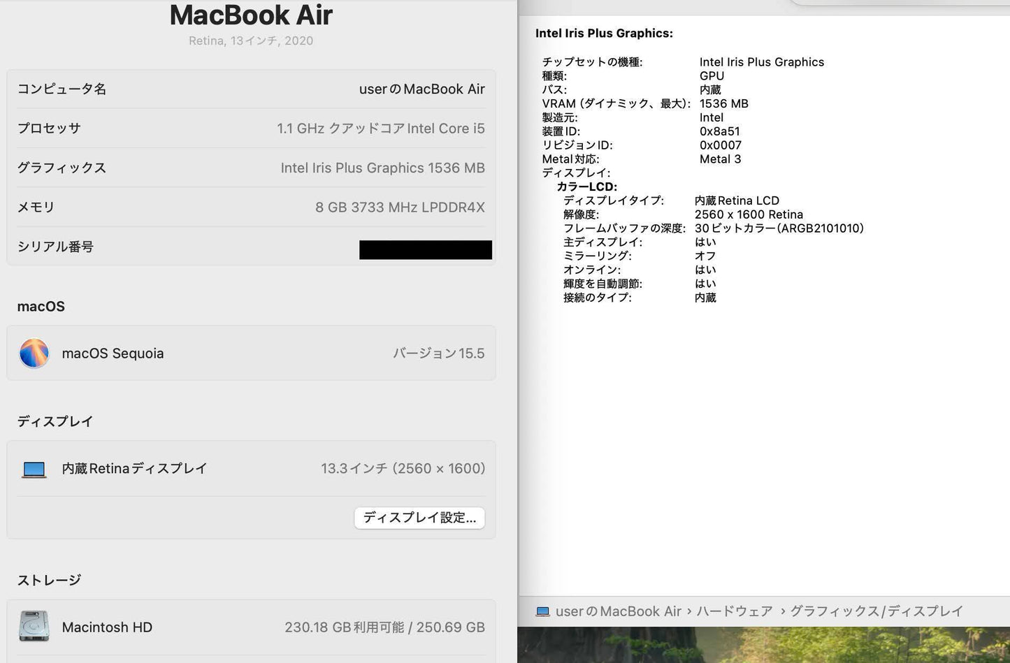 Apple MacBook Air 13インチ 2020 i5 8GB SSD 256GB ゴールド【C4253-80】