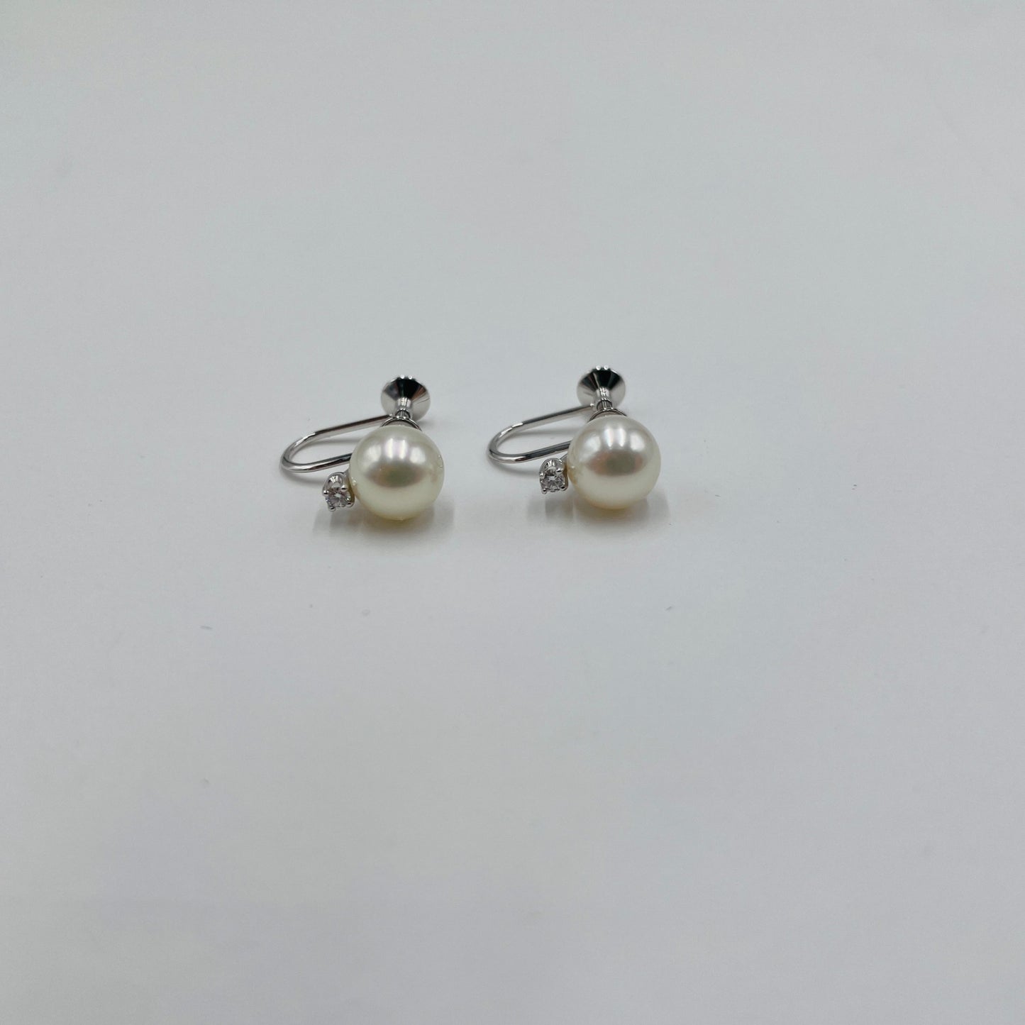 美品 MIKIMOTO ミキモト パール 真珠 ダイヤ イヤリング K18WG　【C4449-60】