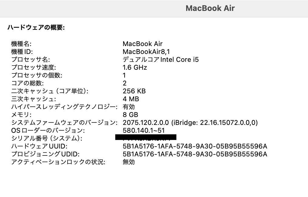 Apple MacBook Air Retina 13インチ (Late 2018) Core i5 1.6GHz 8GB SSD 128GB スペースグレイ MRE82J/A 【C4098-80】