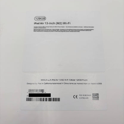 Apple iPad Air M2 13インチ Wi-Fi+Cellularモデル 128GB パープル 紫 MV6U3LL/A バッテリー最大容量100% SIMフリー【C5353-80】