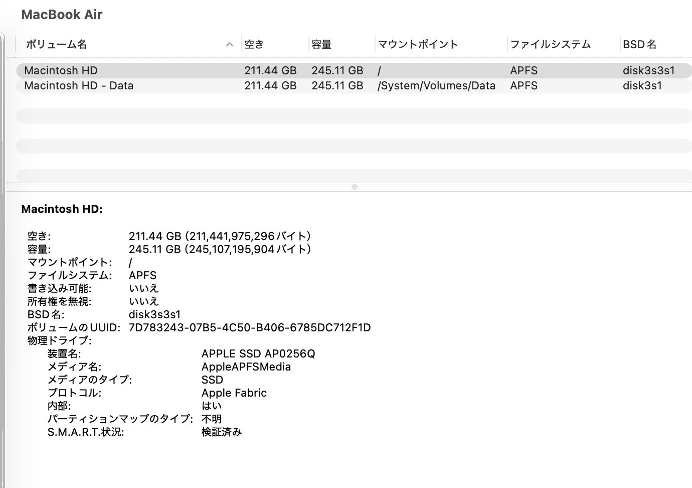 MacBook Air 13インチ M1 8GB 256GB MGN63J/A スペースグレイ バッテリー最大容量100% 【C5692-80】