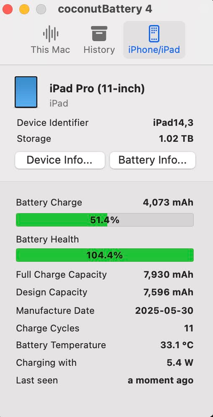 美品 iPad Pro 11インチ 第4世代 Wi-Fi FNXL3J/A 1TB バッテリー最大容量100%【C8052-60】