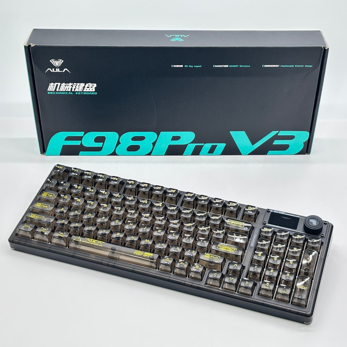 AULA F98Pro V3 メカニカルキーボード 3モード ガスケット構造 ホットスワップ対応 eスポーツ ゲーミングキーボード 1.14インチTFTスクリーン RGBライトノブ カスタムギフト【C8512-80】