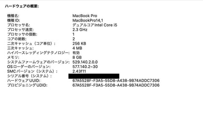 美品 Apple MacBook Pro 13インチ 2017 MPXR2J/A i5 2.3GHz 8GB 128GB シルバー【C5351-80】