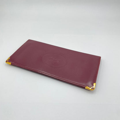 カルティエ ヴィンテージ マストライン 二つ折り 札入れ 長財布 サイフ C2ロゴ カード入れ レザー ボルドー Cartier 【C3705-N】