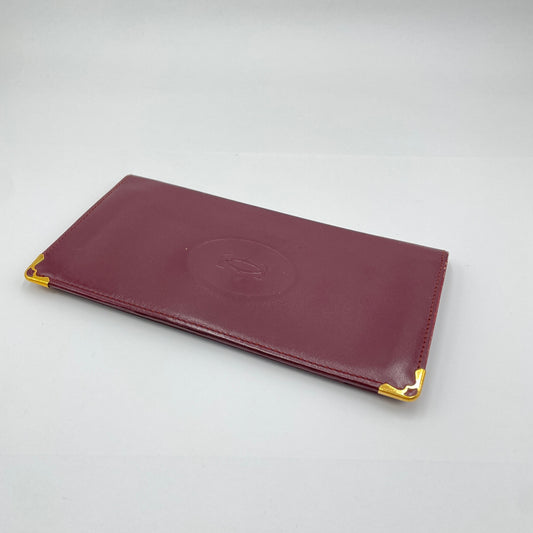 カルティエ ヴィンテージ マストライン 二つ折り 札入れ 長財布 サイフ C2ロゴ カード入れ レザー ボルドー Cartier 【C3705-N】