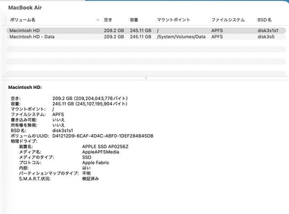 美品 MacBook Air 15インチ M4 CPU10コア GPU10コア 16GB 256GB スカイブルー バッテリー最大容量100%【C8103-80】