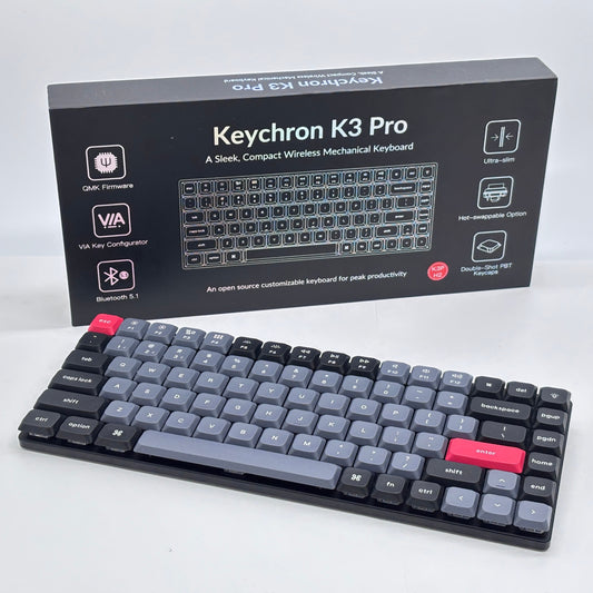 Keychron K3 Pro QMK/VIA ワイヤレス・メカニカルキーボード RGB-JIS配列（テンキーレス）-Gateron ロープロファイル 青軸（ホットスワップ対応） K3P-H2-JIS【C8061-60】