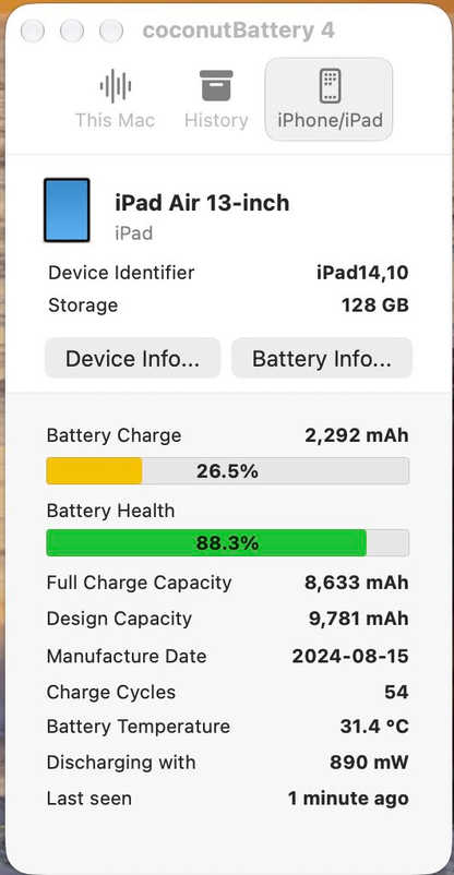 美品 iPad Air 13インチ M2 Wi-Fiモデル MV273J/A スペースグレー バッテリー最大容量88%【C9530-80】