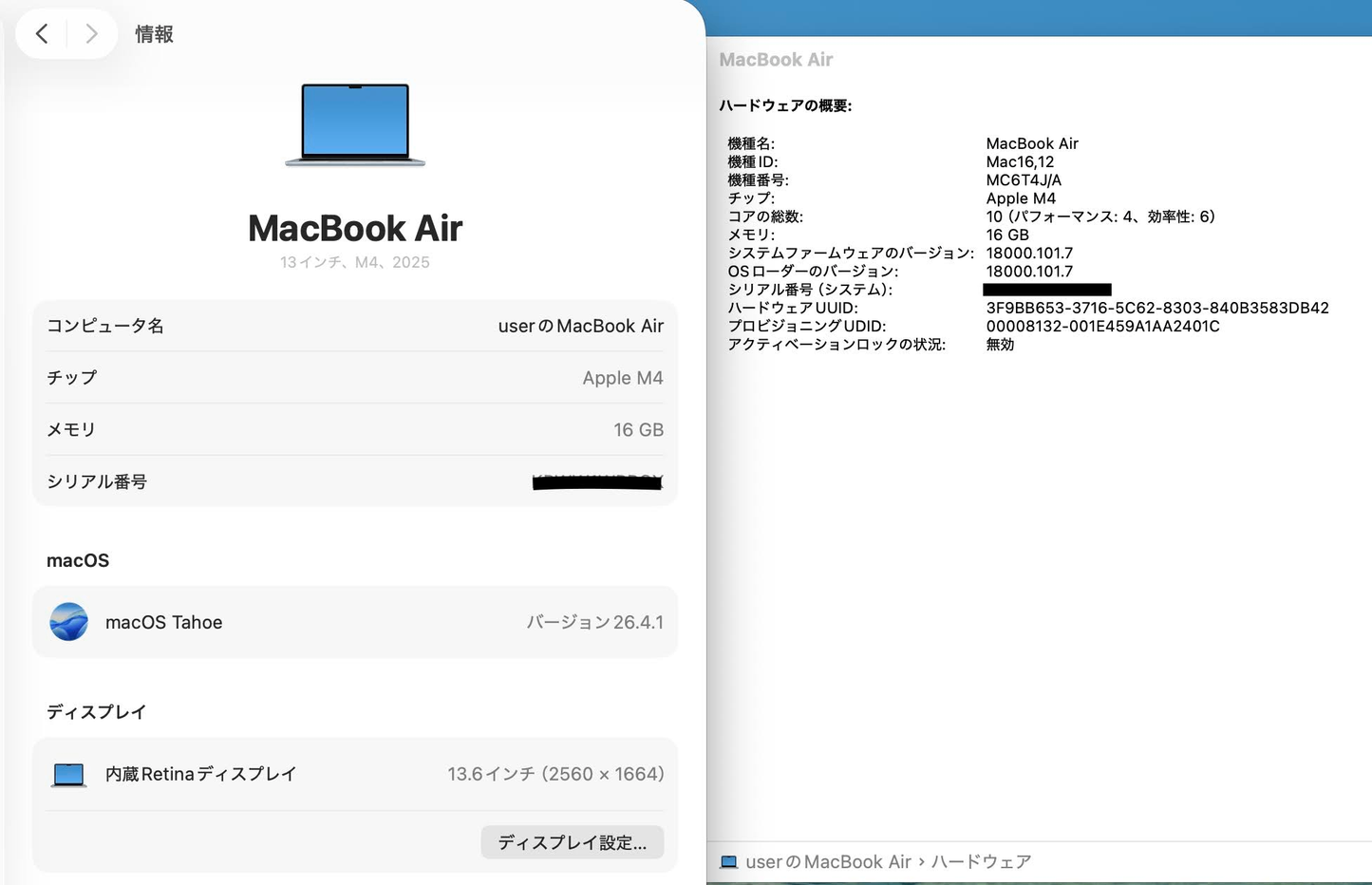 美品 Apple MacBook Air 13.6インチ M4 16GB 256GB Liquid Retinaディスプレイ MC6T4J/A スカイブルー バッテリー最大容量100%【C7447-80】
