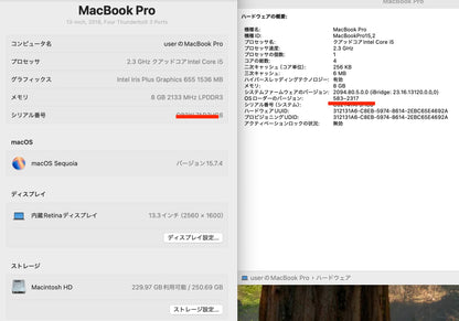 Apple MacBook Pro 13インチ 2018 i5 8GB 256GB【C6462-80】