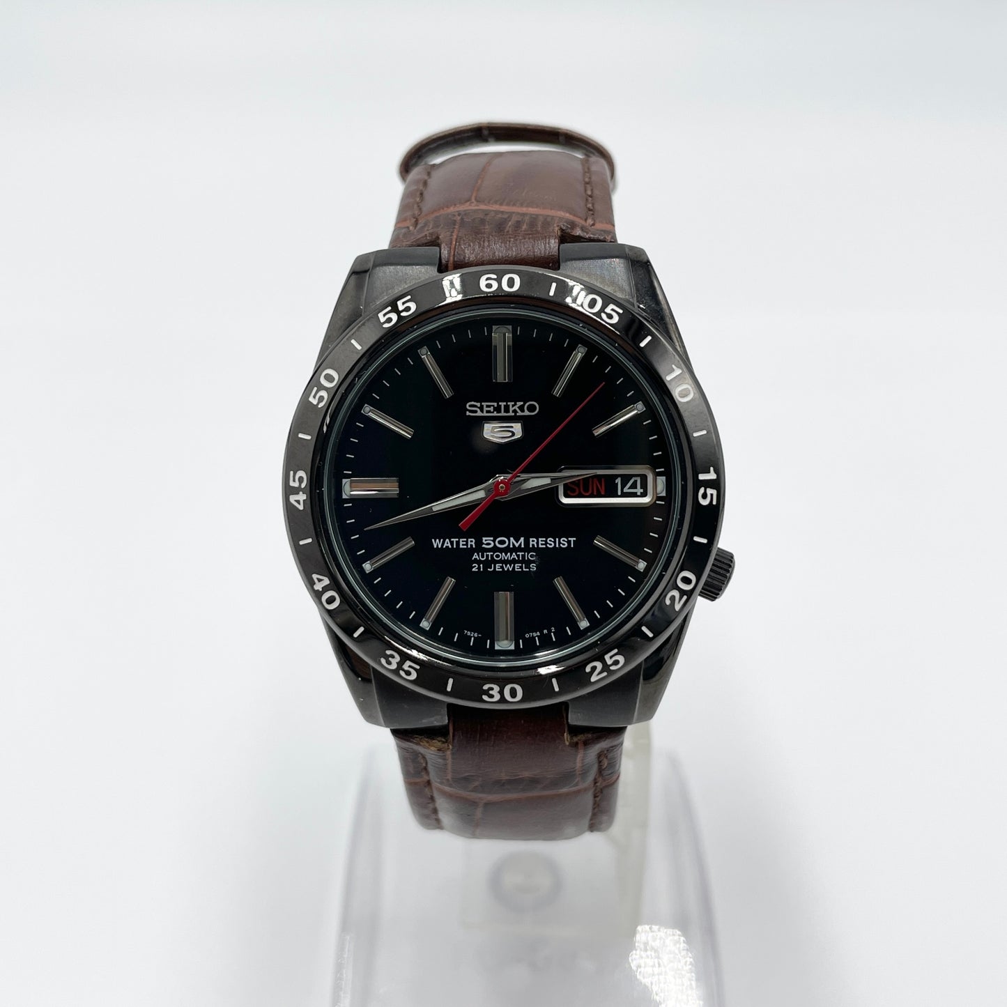 美品 セイコー SEIKO 5 21石 7S26-02T0 自動巻き 腕時計 ブラック文字盤 デイデイト箱・説明書【C8023-60】