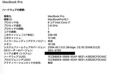 Apple MacBookPro 2019 16インチ i7 16GB 512GB スペースグレイ【C6044-80】