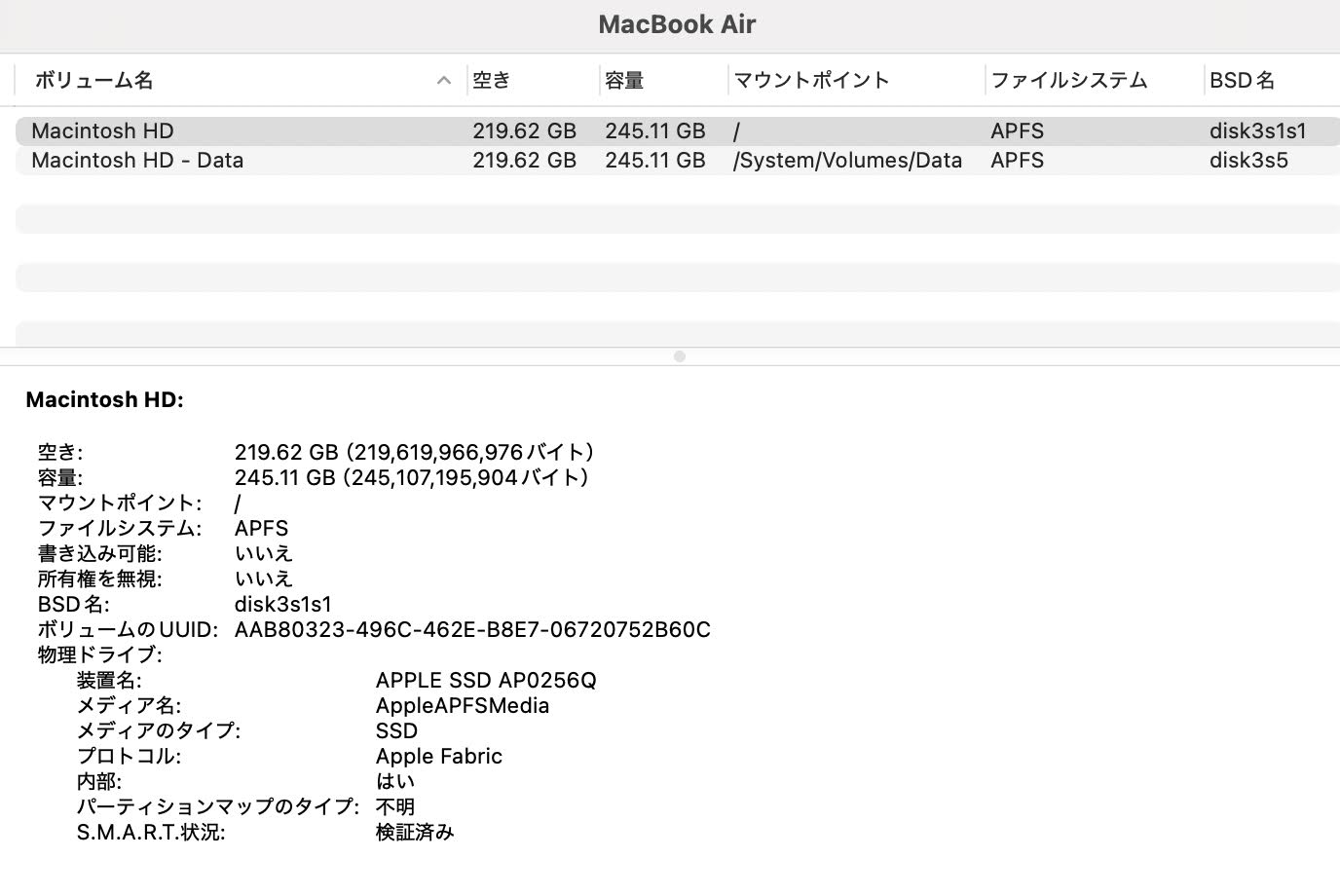 Apple MacBook Air 2020 M1 8GB 256GB MGN63J/A【C4589-80】