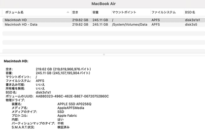 Apple MacBook Air 2020 M1 8GB 256GB MGN63J/A【C4589-80】