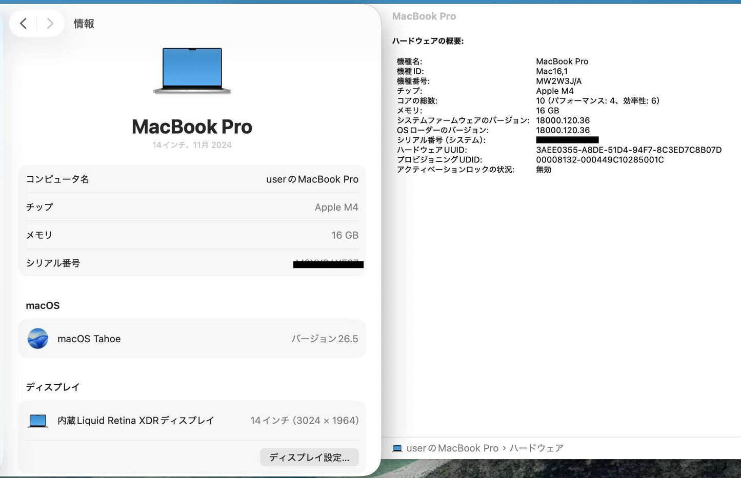 美品 バッテリー最大容量100% Apple MacBook Pro 14インチ MW2W3J/A M4 10C CPU 16GB SSD 512GB【C7742-80】
