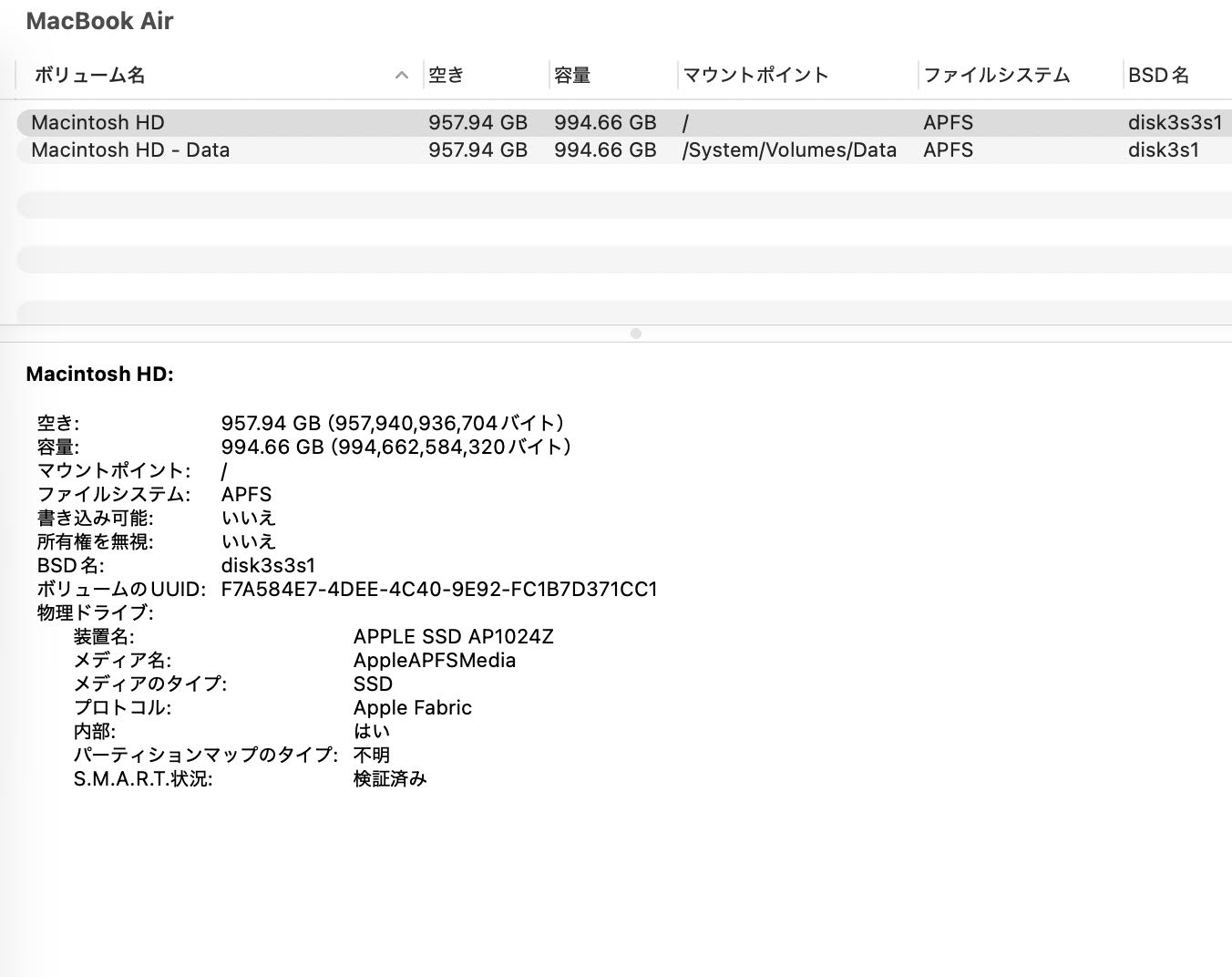 美品 Apple MacBook Air 15インチ M3 2024 8コアCPU 10コアGPU 16GB 1TB ミッドナイト バッテリー最大容量100%  【C8439-80】