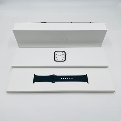 Apple Watch Series7 45mm Cellularモデル グラファイトステンレススチールケース/ミッドナイトスポーツバンド MNAX3J/A バッテリー最大容量84%【C4824-60】