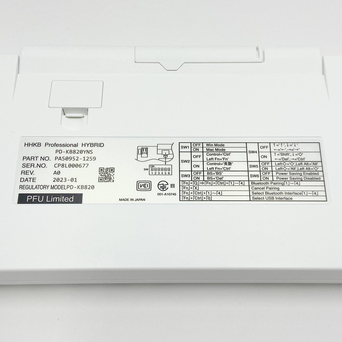 美品 PFU キーボード HHKB Professional HYBRID Type-S 雪 無刻印 PD-KB820YNS 日本語配列 元箱説明書付属【C5990-60】