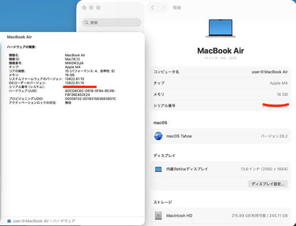 美品 MacBook Air 13インチ (Early 2025) Apple M4 10コア/16GB/SSD 256GB シルバー MW0W3J/A 【C6233−80】
