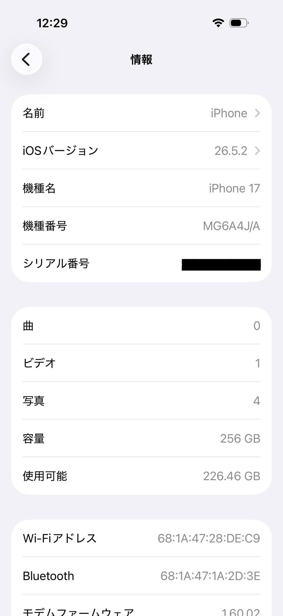 美品 iPhone 17 MG6A4J/A 256GB SIMフリー ラベンダー バッテリー最大容量100%【C8362-C】
