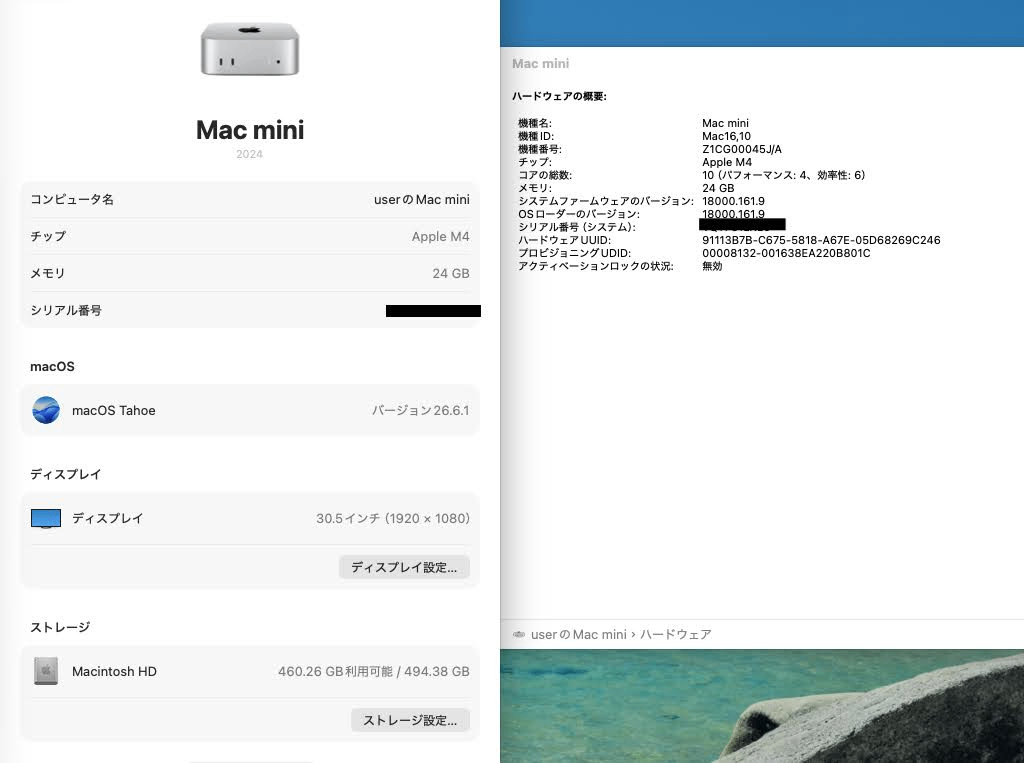 美品 Apple Mac mini 2024 M4 24GB 512GB 充電ケーブル付属【C8694-60】
