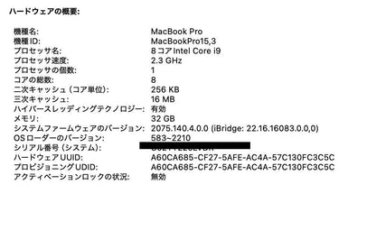 Apple MacBook Pro 2019 15インチ Core i9 32GB 1TB USキーボード【C4395-80】