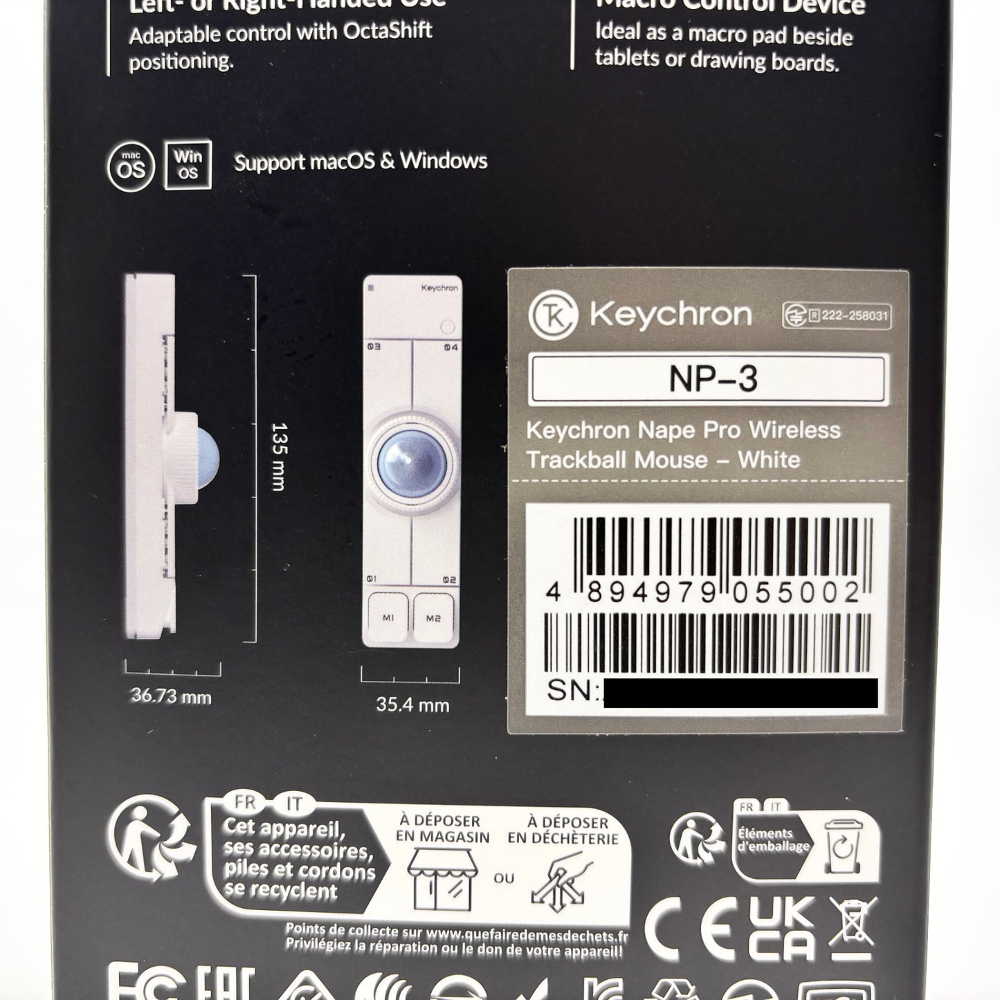 Keychron Nape Pro NP-3 ワイヤレストラックボールマウス ホワイト【C8725-60】