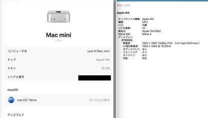 Mac mini Apple M4チップ  10コアCPU/10コアGPU SSD256GB 16GB MU9D3J/A  【C4826-60】