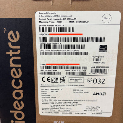 Lenovo ideacentre AIO 520-24ARR F0DN001FJP Ryzen 5 2400GE 8GB SSD 128GB HDD 2TB Windows10Home【C6134-140】